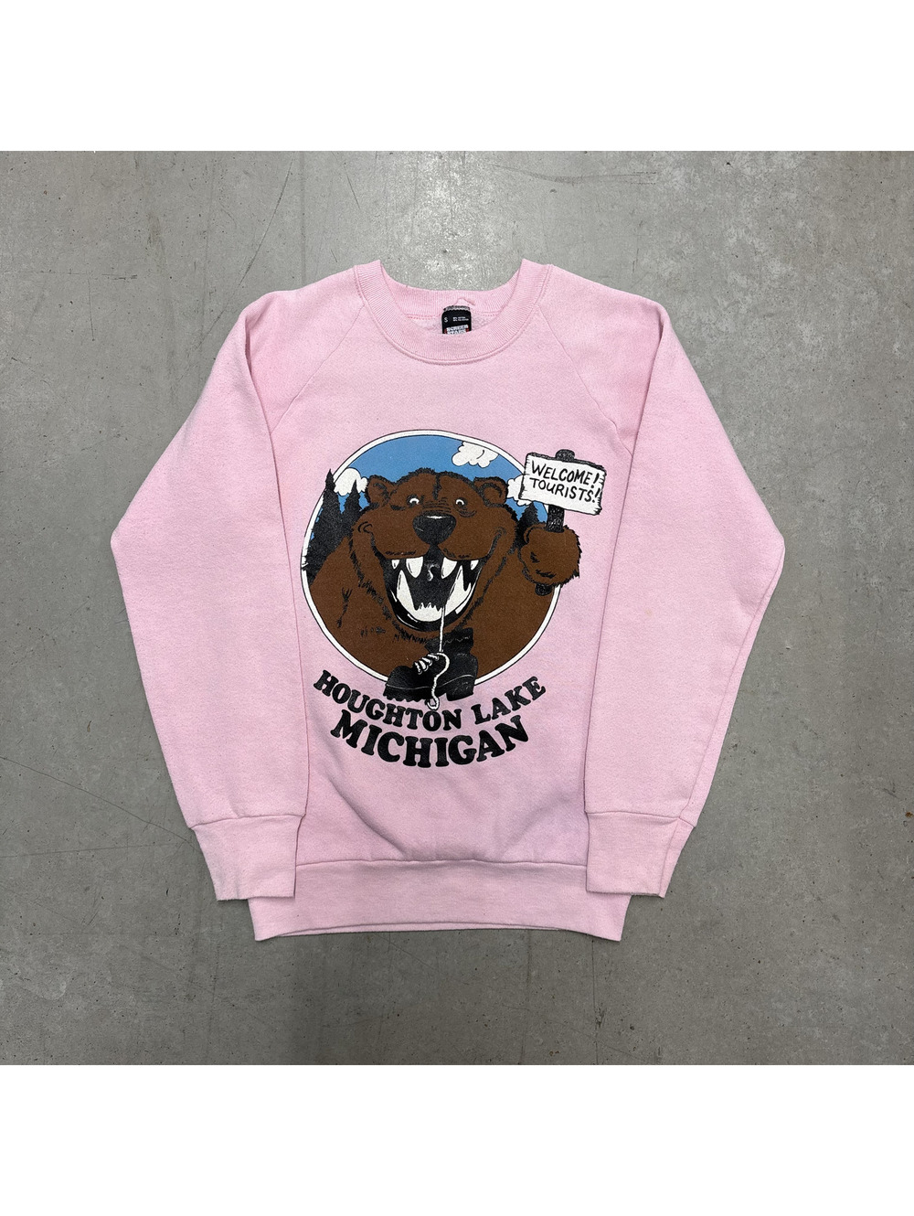 Vintage 80s Houghton Lake Michigan Beaver Cartoon Sweatshirt Small Pink